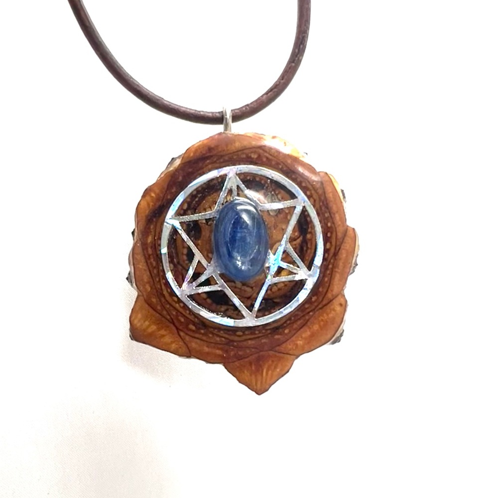 Pinecone Necklace with Kyanite Gemstone & Sacred Geomerty Holo